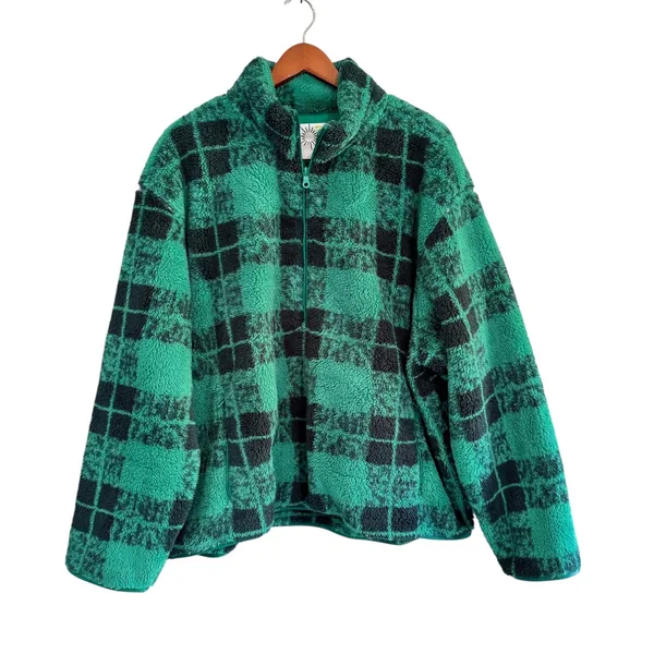 Aerie OFFLINE Green Black Plaid Quarter Zip Fleece‎ Pullover XXL/TTG - Image 9