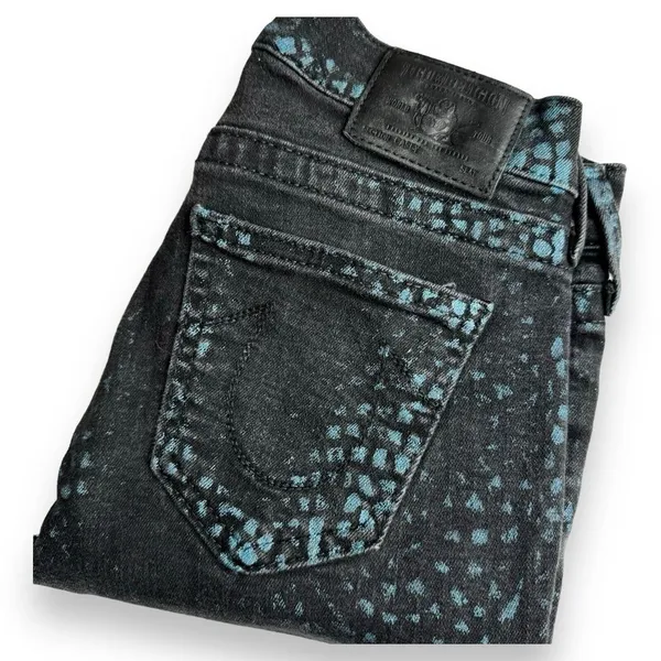 True Religion Casey Jeans Sz 25 Black & Blue Snakeskin Skinny‎ Stretch - Image 2