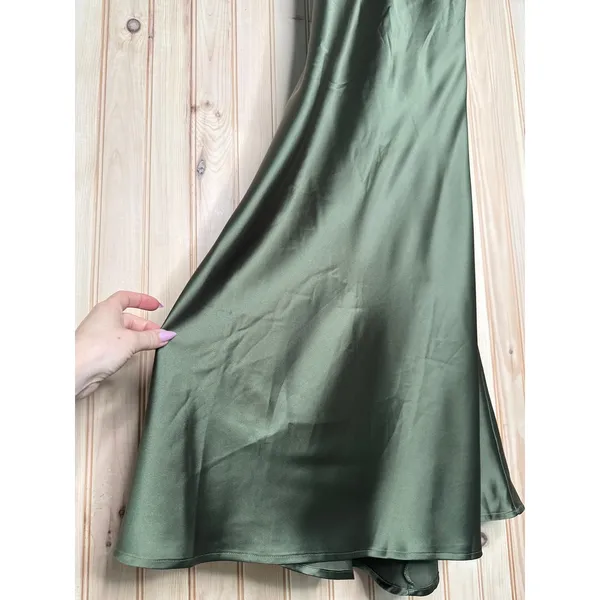 NWT Lulus Exquisitely Chic Olive Green Satin Backless Slip Midi Dress Gala Sz S - Image 5