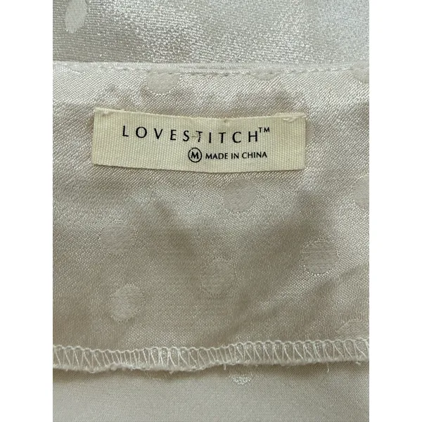 Lovestitch Midi Slip Dress M Beige Polka Dot Asymmetric Hem Boho Summer Wedding - Image 11