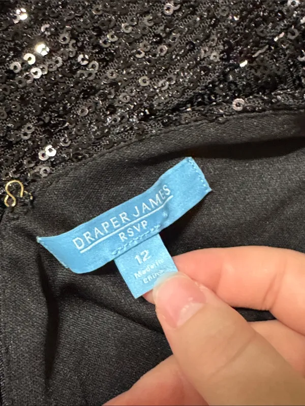 Draper James RSVP Glam Black Sequin V-Neck Midi A-line Cocktail Dress size 12 - Image 8