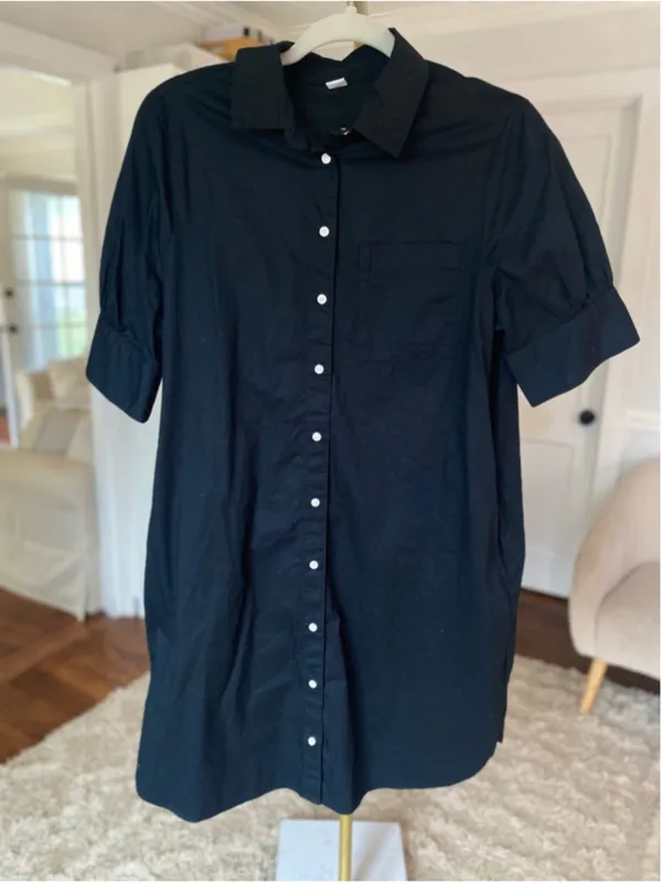 Old‎ Navy Black Cotton Shirt Mini Dress Quiet Luxury Minimalist S Classic Boho - Image 2