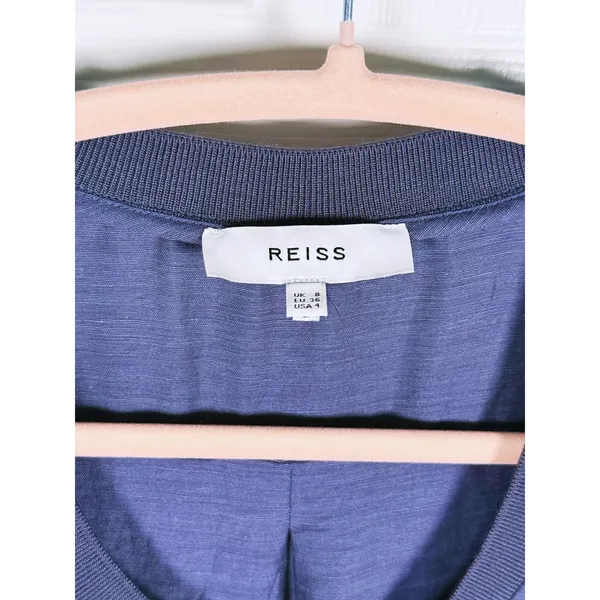 Reiss Keeley Sleeveless Belted Midi Dress Hemp Size 4 Blue Classic Quiet Luxury - Image 4