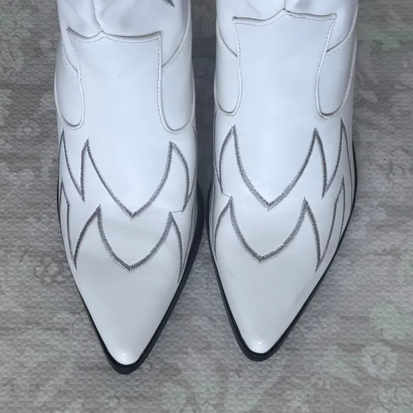 Sergio Todzi Thigh High Boots Western Cowboy Boots Size 37 US 6.5 White - Image 9