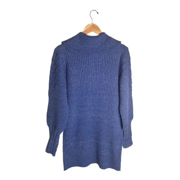 Umgee Cable Knit Sweater Dress Cobalt Blue Medium Stretch Pointed Collar NWT - Image 4