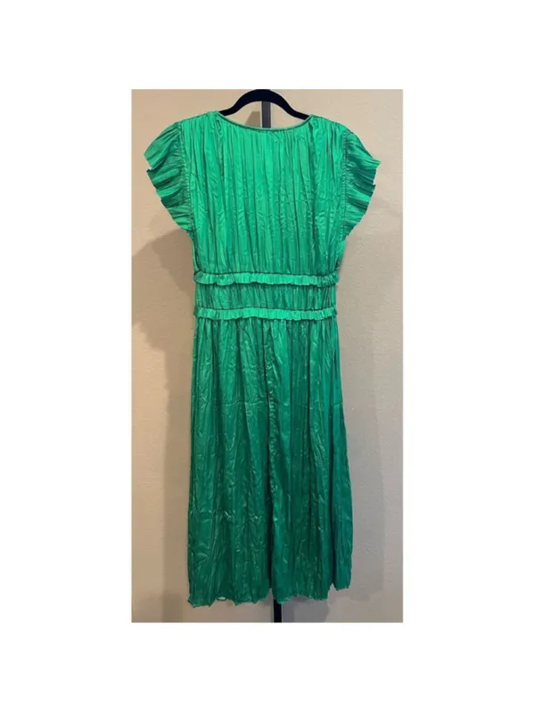 Anthropologie Current Air Floral Print Pleated Midi Dress in Green Size S - Image 4