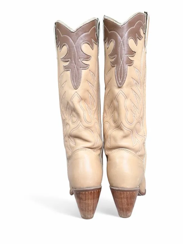 Capezio Vintage Two Tone Tan/Ivory Heeled Cowgirl Boots Sz 6 - Image 5