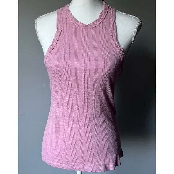 Pilcro Anthropologie Light Pink Ribbed High Neck Tank Top Cotton Size Small - Image 3