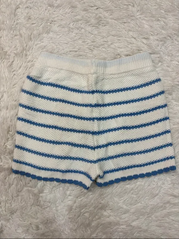 Altard state White & Blue Striped Knit Drawstring Women's Shorts - Image 2