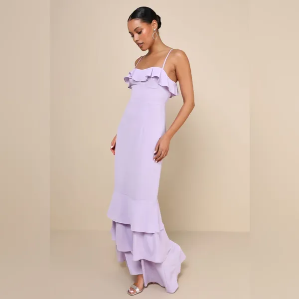 LULU’S Lively Evenings Lavender Sleeveless Tiered Maxi Dress - Image 5