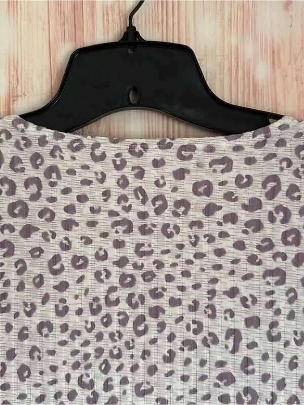 Halara White Tie-Front Short Sleeve Purple Leopard Print Cropped Lounge Top L - Image 8