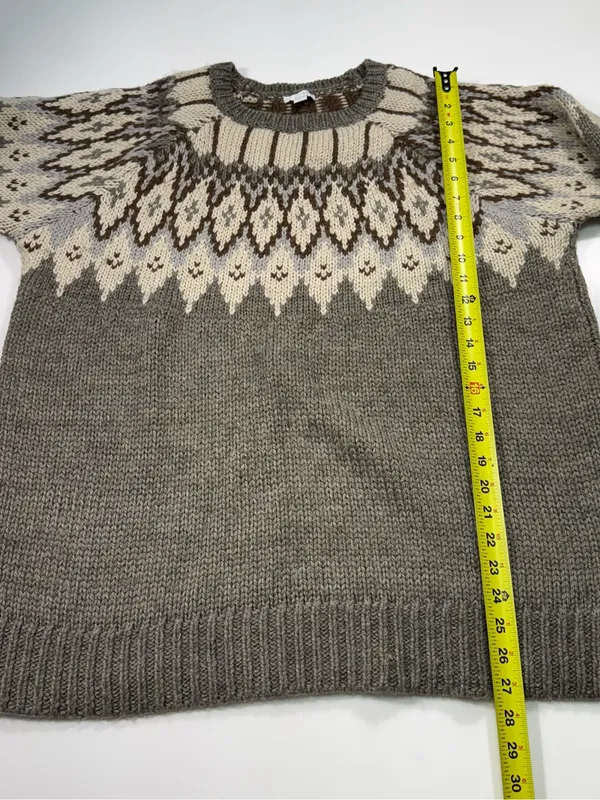 J. Jill Wool Blend Brown and Cream Fair Isle Crewneck Sweater Size XL - Image 5