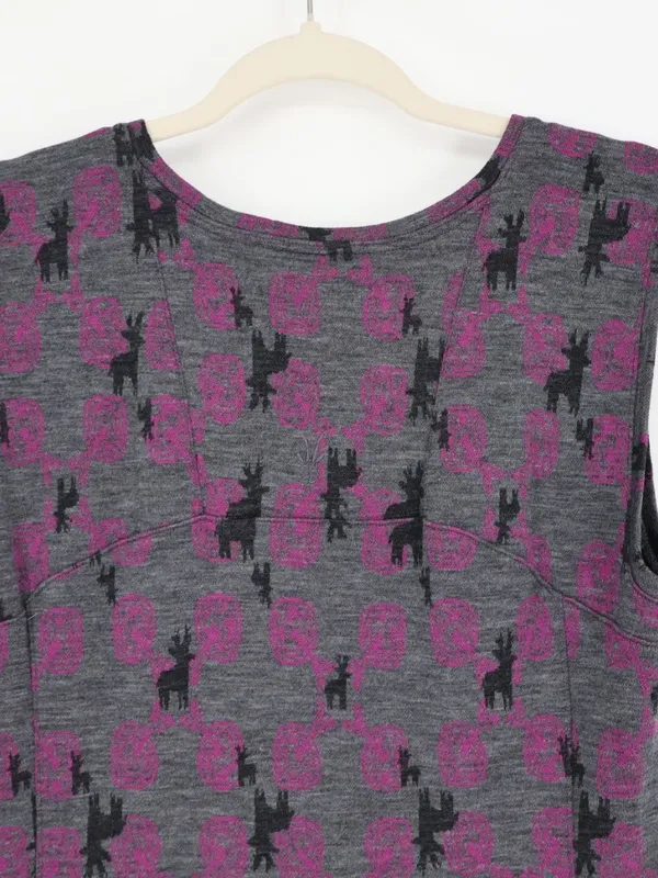 Ibex Merino Wool Dress Medium 100% Zque Certified Gray Purple Black Print Layer - Image 10