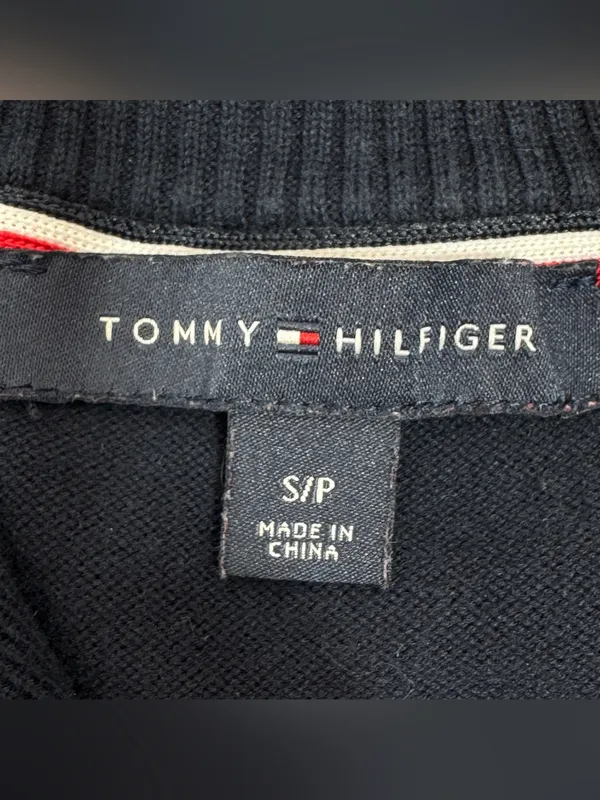 Tommy Hilfiger Quarter Zip Mock Neck Colorblock Logo Sweater Size Small Preppy - Image 9