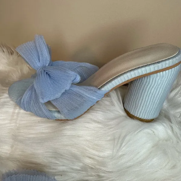 Blue Mules with Decorative Bow Size 6 - Image 8