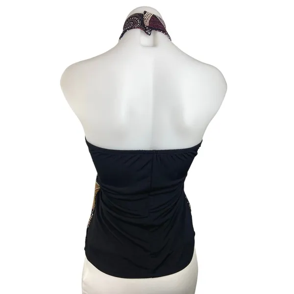 Vintage African Renaissance Multicolor Beaded Embroidered Halter High Neck Top M - Image 2