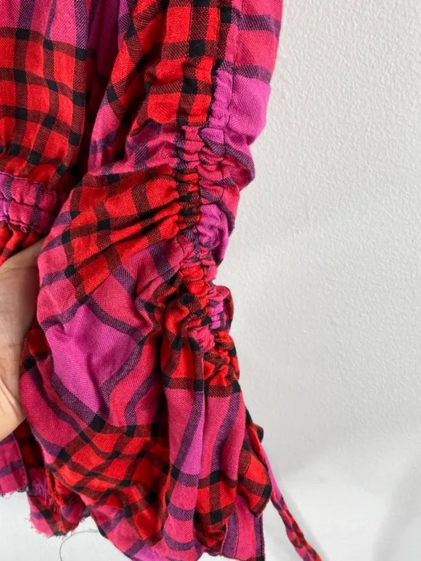 Free People We The Free Pacific Dawn Red Plaid Top Size XS - Image 7