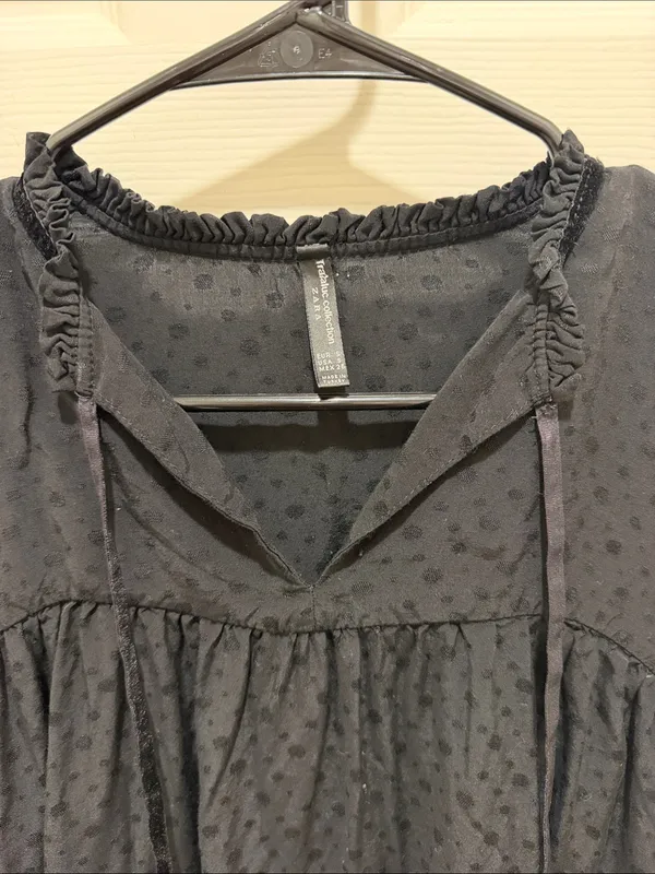Zara Trafaluc Black Swiss Dot Babydoll Blouse - Size S - Image 2