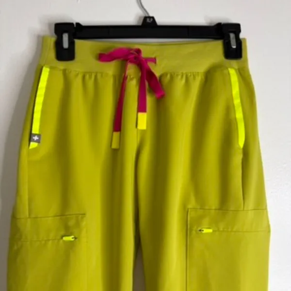 FIGS Women’s Technical Collection XXS Jogger Scrub Pants Chartreuse Green Pink - Image 6