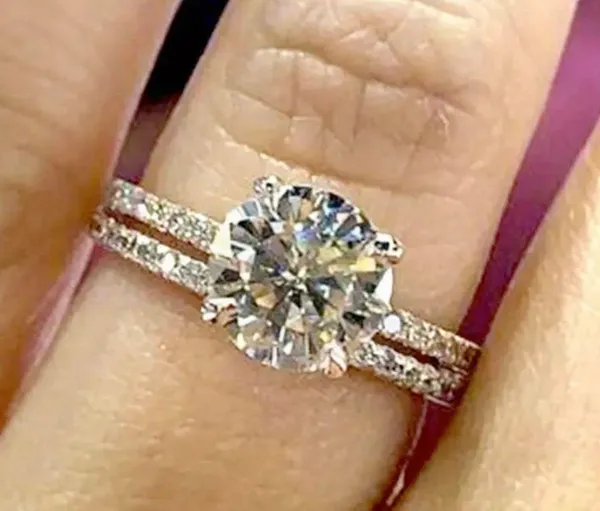 Gorgeous Stainless Steel Silver CZ 2 Piece Cocktail Ring and Band Set Size 7 - Image 2