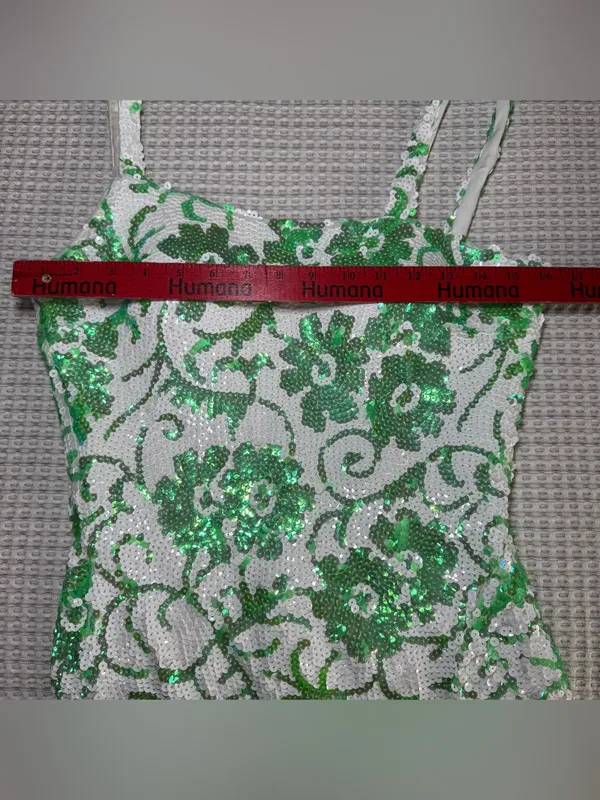 Jovani Size 10 Green And White Floral Full Length Sequin Prom Homecoming Straps - Image 10