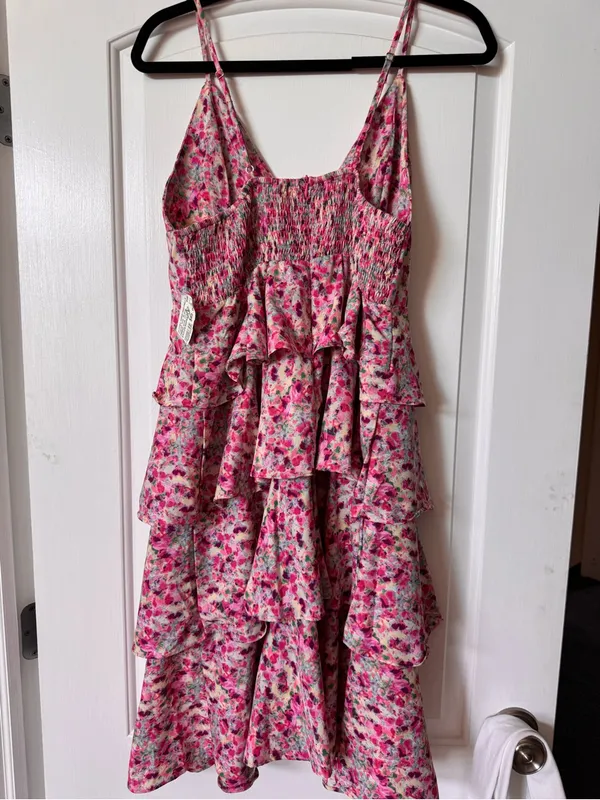 Floral Tiered Midi Dress in Pink - Image 5