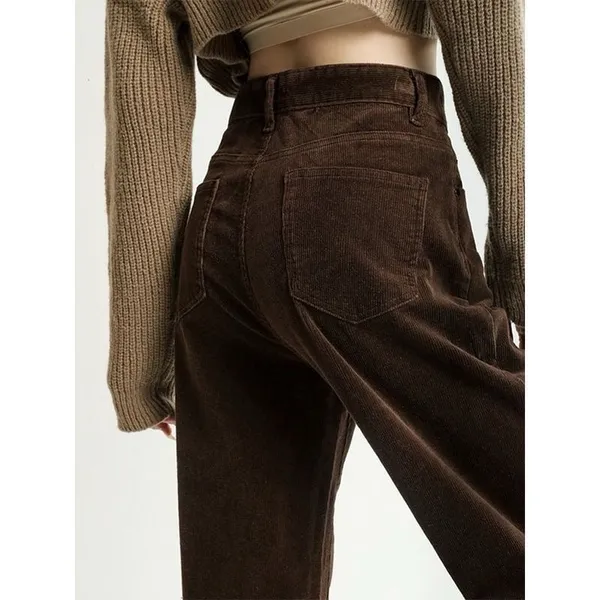 Mocha Brown Corduroy High Waisted Wide Leg Pants‎ Women Size S Relaxed Fit new - Image 2