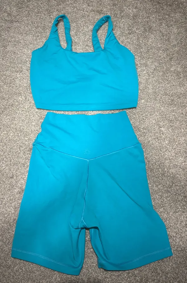 Offline by Aerie Teal Twist-Front Sports Bra & High-Waist Bike Shorts Set - Image 2