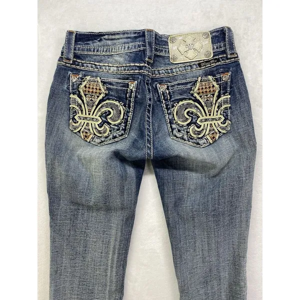 Miss Me Jeans Womens Sz 25 cuffed‎ capri Denim Embellished Fleur de lis Pockets - Image 2