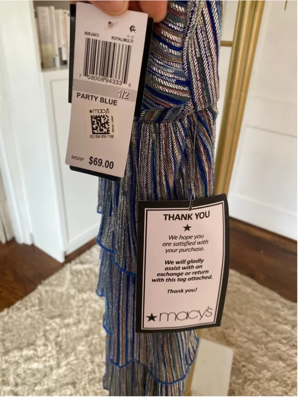 Macy's City Studio Sparkle Tiered Party Mini Dress Royal Blue Silver Shimmer 1/2 Event‎ - Image 6