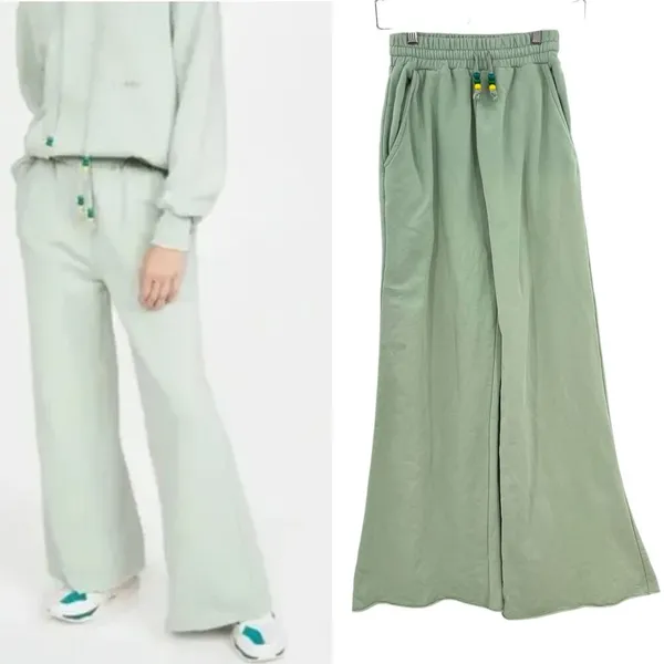 Staud‎ Wide Leg Sweatpants Sage Green Beaded Drawstring Waist Size XS **Flawed - Image 2