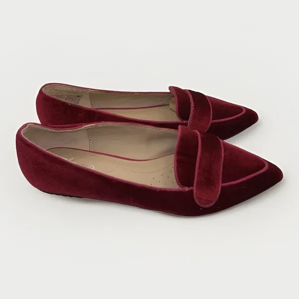 Lands End Womens Velvet Pointed Toe Loafer Flats Burgundy Red Size 7 Parisian - Image 4