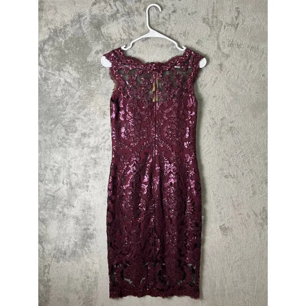 Tadashi Shoji Burgundy Sequin Lace Cocktail Dress‎ Elegant Formal Occasion Dress - Image 2