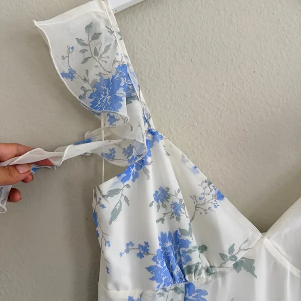 BP‎ Blue Floral Ruffle Maxi Dress Womens Small Chiffon Sleeveless Soft Fairy - Image 12