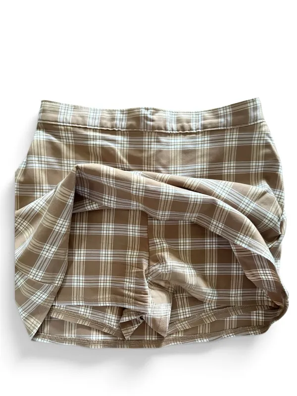 Hollister Brown Plaid A-Line Mini Skort - Image 3