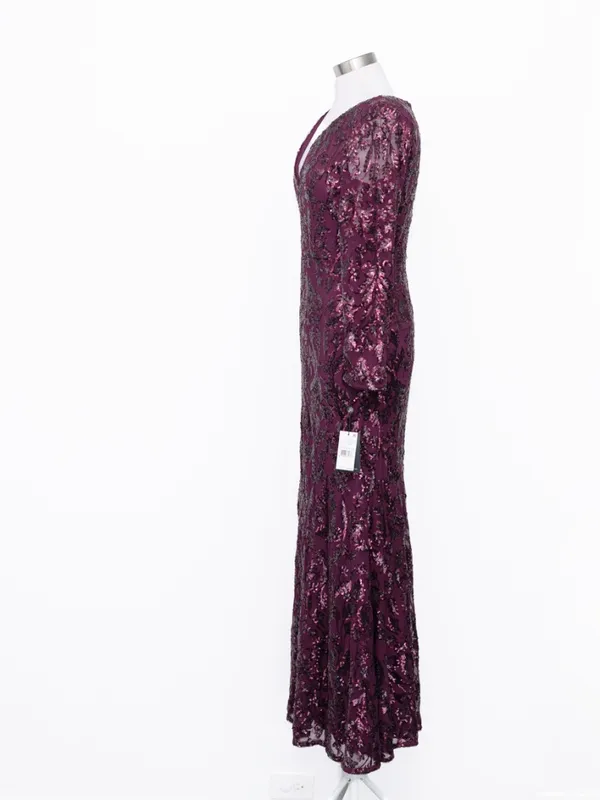 Adrianna Papell - V-Neck Long Sleeve Sequin Mermaid Gown - Image 5