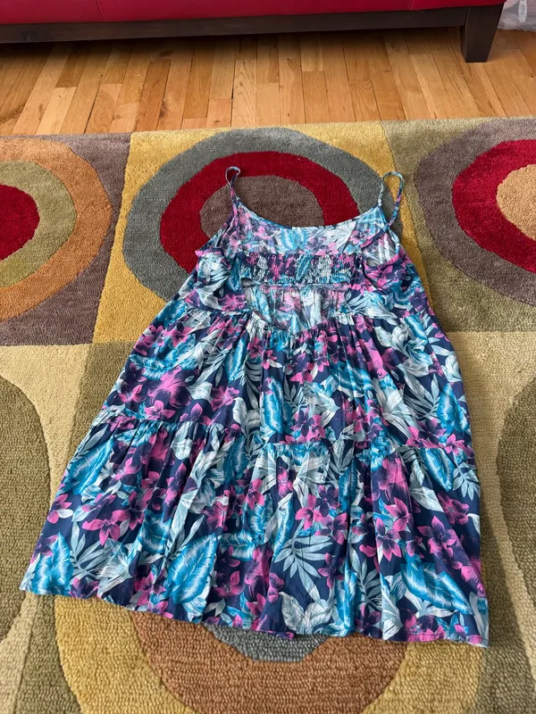 American Eagle Back Cutout Loose Flowy Mini Dress Floral Print Tropical Large - Image 3