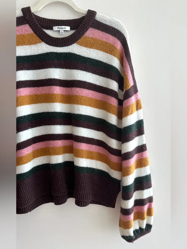 Madewell Women’s Payton Sweater Balloon Sleeve Stripe Cozy Wool Blend, Large - Image 4