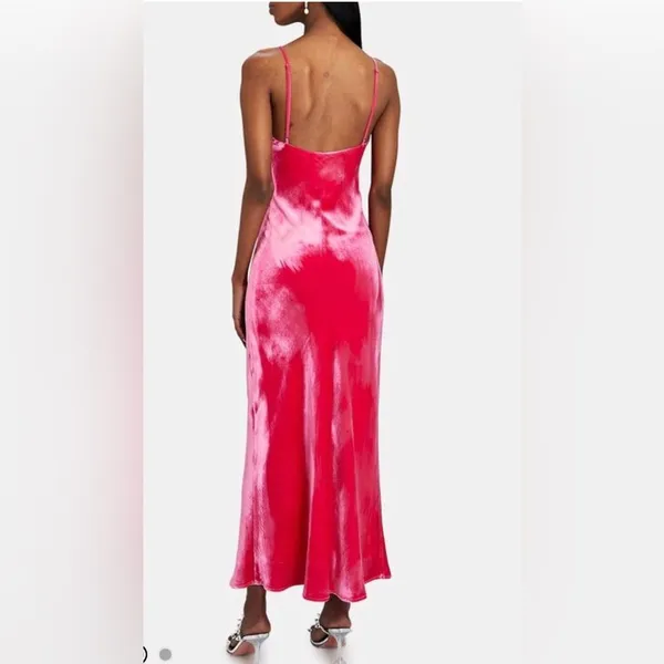 Le Superbe Silk Blend Velvet Bias Slip Maxi Dress Pink V Neck Spaghetti Strap 2 - Image 2