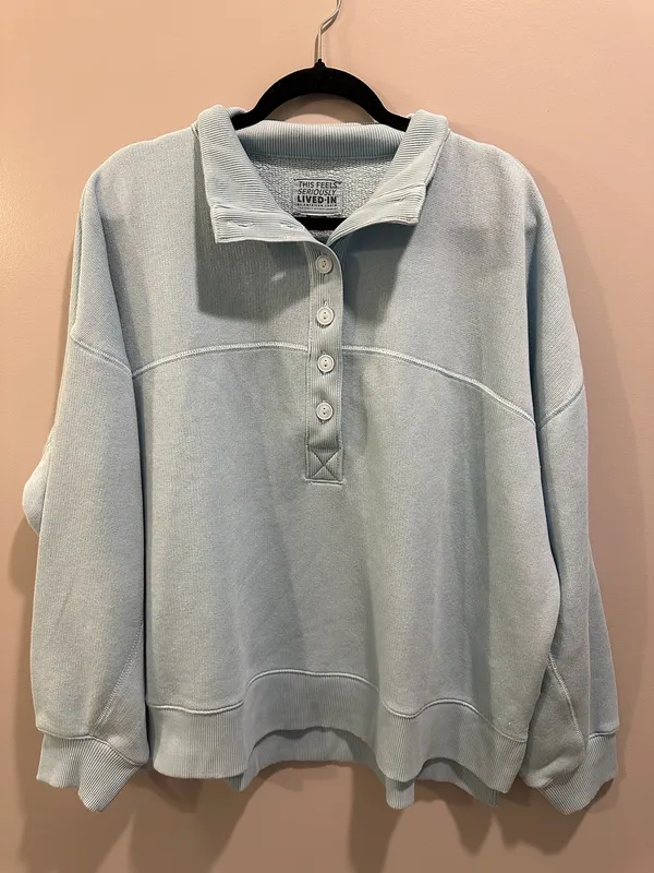 American Eagle Big Hug Henley Pullover Sweatshirt Light Blue - Image 2