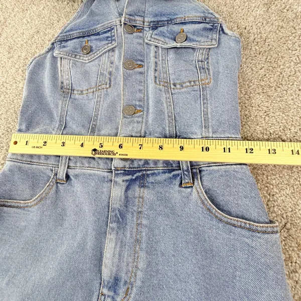 Gianni Bini Denim Halter‎ Maxi Dress Womens XS Light Wash Western Y2K Festival - Image 5