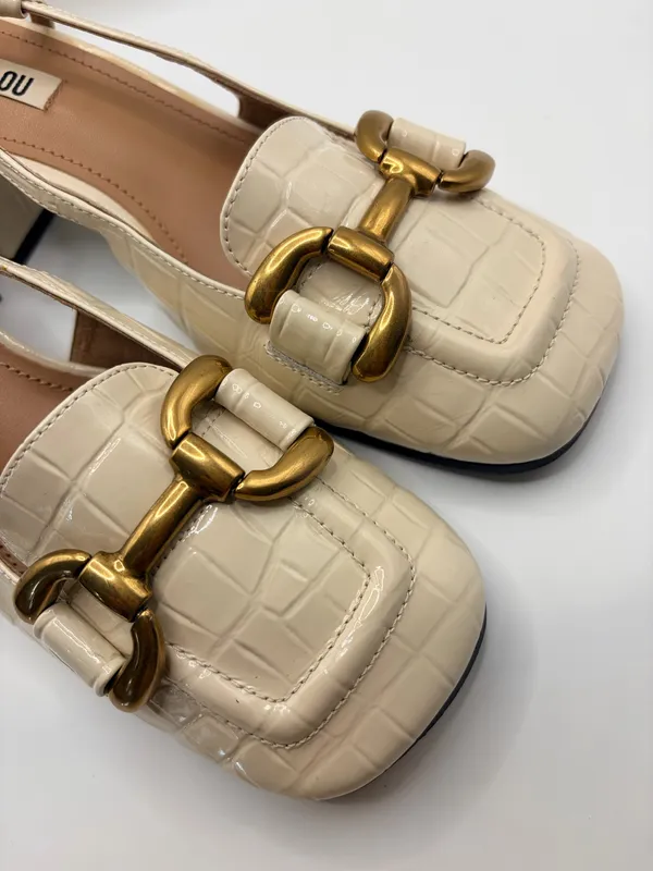 Anthropologie Bibi Lou EU 37 US 6.5 Cream Croc Slingback Loafers Horsebit - Image 5