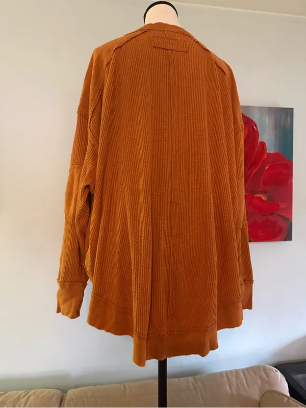 We The Free Womens Brown Ribbed Knit V-Neck Dolman Sleeve waffle Sweater Size L - Image 5