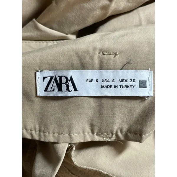 Zara Women's Beige High Rise Pleated Belted Baggy Tapered Trousers Cargo Pants S - Image 5