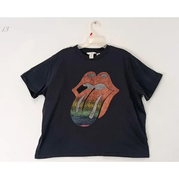 H & M Women’s T-Shirt Oversize Rolling Stones Tongue Mouth Logo Graphic Band XL - Image 2