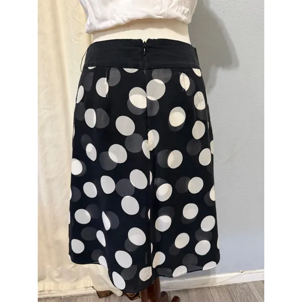 Ann Taylor 100% Silk Midi Skirt Size 2 Black White Polka Dot Pleated‎ A-Line Mod - Image 14