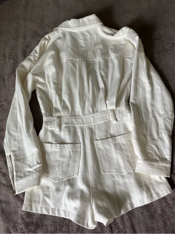 Lovers and Friends Small Fancy White Denim Romper With Gold Buttons - Image 10