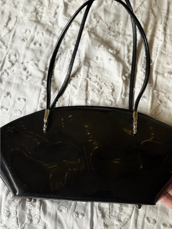 Beijo Black Patent Dome Shoulder Bag with Gold Plaque - Image 3