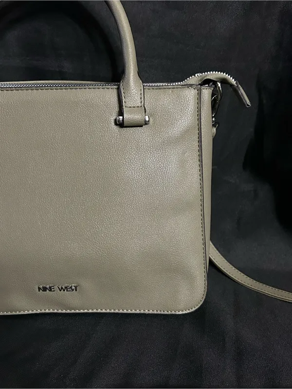 Nine West Olive Green Leather Multi-Pocket Satchel Shoulder Bag Handbag Purse - Image 3