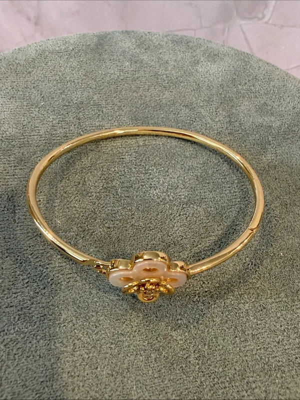 Tory Burch | Gold Plated Mother-of-Pearl Bangle Bracelet | Medium - Image 4